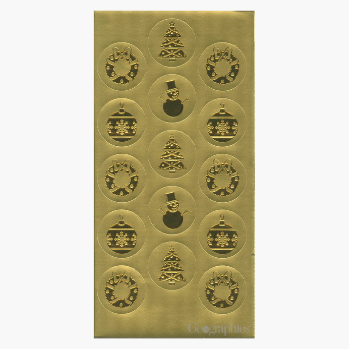 2 Round Gold Medallion Embossed Foil Seal Stickers, Medallion Holiday Seal