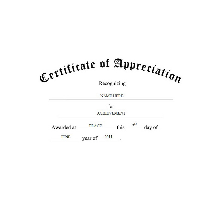 certificate of appreciation word template