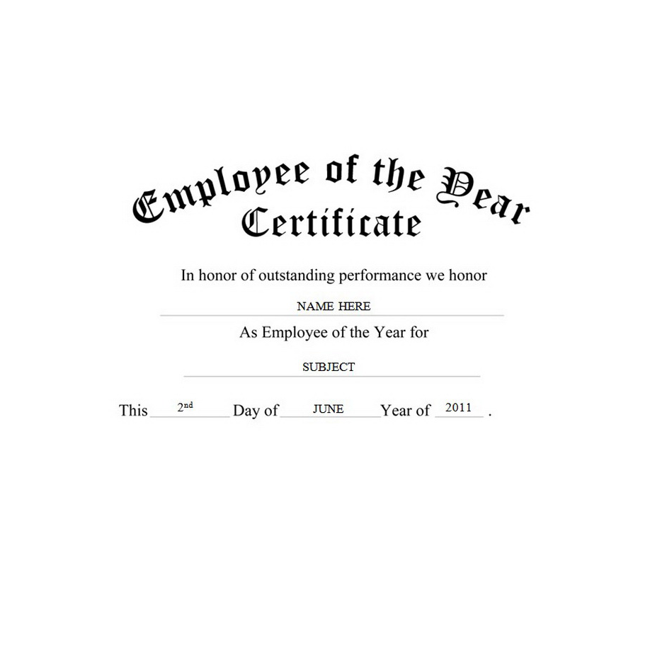 Employee Of The Year Certificate Template TheRoyalStore