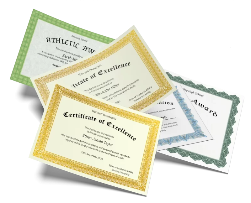 Cetificates Diplomas Awards Graduation Sports